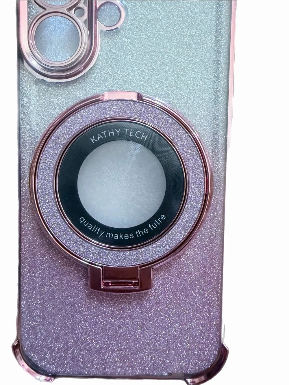 Pink Glitter Phone Case with Ring Holder is for IPhone 16
